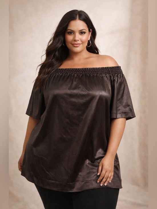 Eloquii Tops - Eloquii Off The Shoulder Metallic Blouse Plus Sz 20 Peasant Boho Hippie Satiny